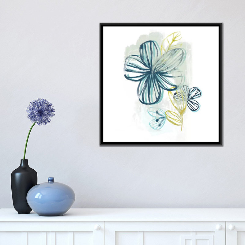 «Floral Offset II», impression sur toile, H 18 po x l 18 po x P 1,5 po, Toile encadrée noire, Pas de tapis
