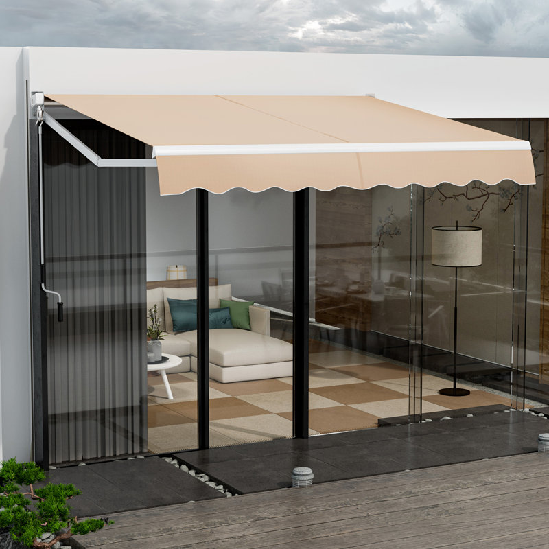 Topbuy 116'' W D Nylon Cover Retractable Patio Awning, Beige