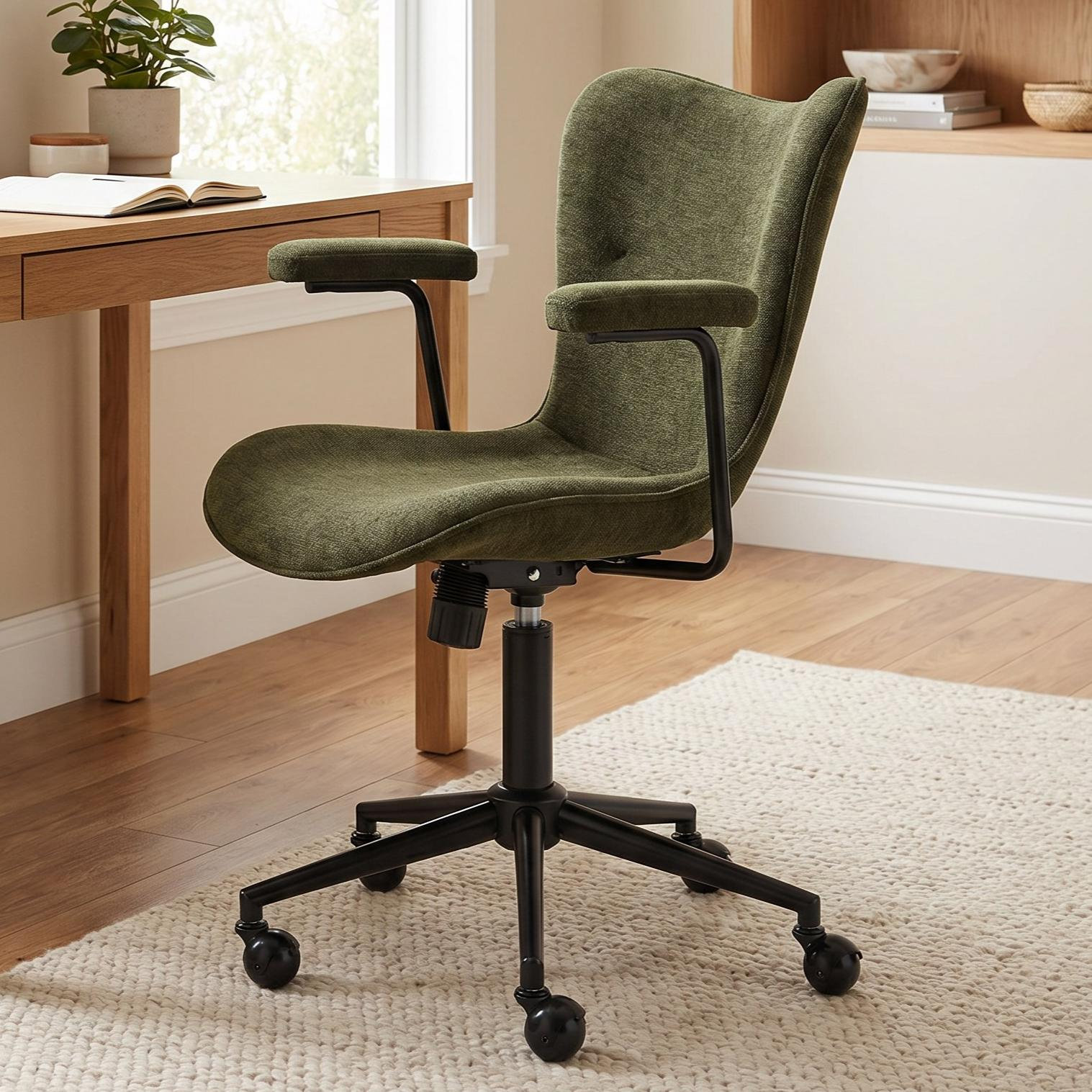 Fabric Office Chair Adjustable Swivel Task Chair With Padded Armrests Comfortable Desk Chair For Home Office Vanity Room
