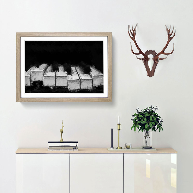 Broken Piano Keys In Abstract - Picture Frame Graphic Art Print, 62cm H x 87cm W x 2cm D, Oak Framed