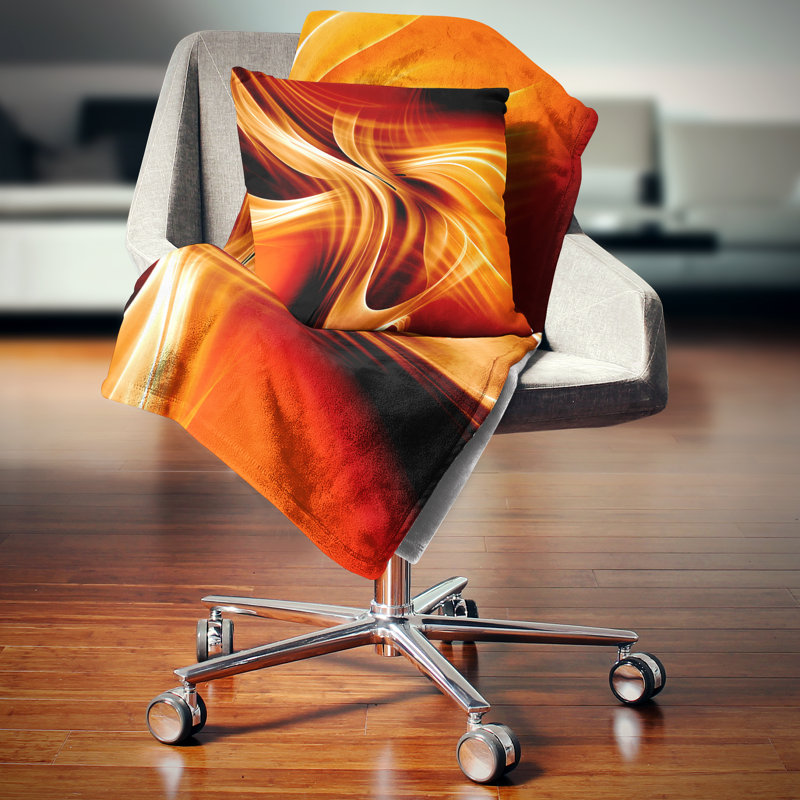 Conception abstraite orange fractale chaleureuse - Coussin imprimé abstrait, 16 po x 1 po, Coussin décoratif