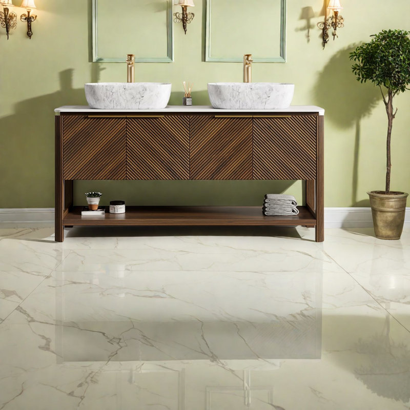 Ensemble de meuble-lavabo moderne 60 "avec comptoir en marbre Premium