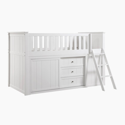 Izaskun Transitional Low Loft Bunk with Integrated Bookcase, Dressers & Foundation-Free Design