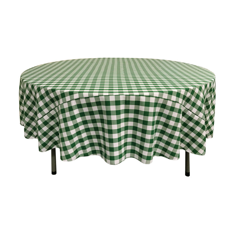 Joice Gingham Round Tablecloth, White and Pink, 70" Round
