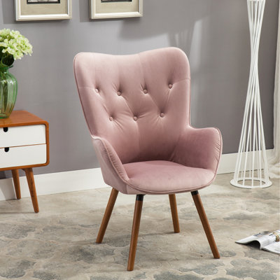 Chaise en velours mauve avec dossier à boutons, pieds en bois, siège à dossier moderne, pieds solides, contemporain