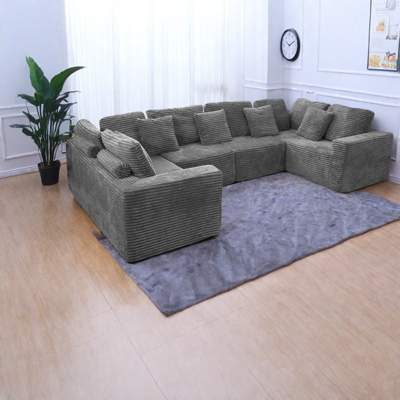 Compression Sectionals Sofa, Large Corduroy Modern U Shape For Home