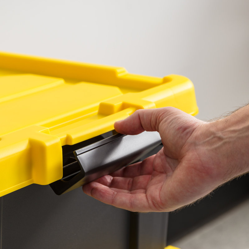 Heavy Duty Black and Yellow Stackable Storage Totes with Lids