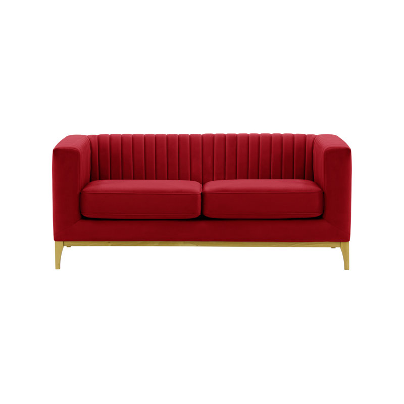 Buie Velvet Sofa, Red, Like Oak