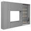 Lit escamotable simple en bois avec meuble télé, 2 tiroirs, tablettes et armoires, gris-951068727