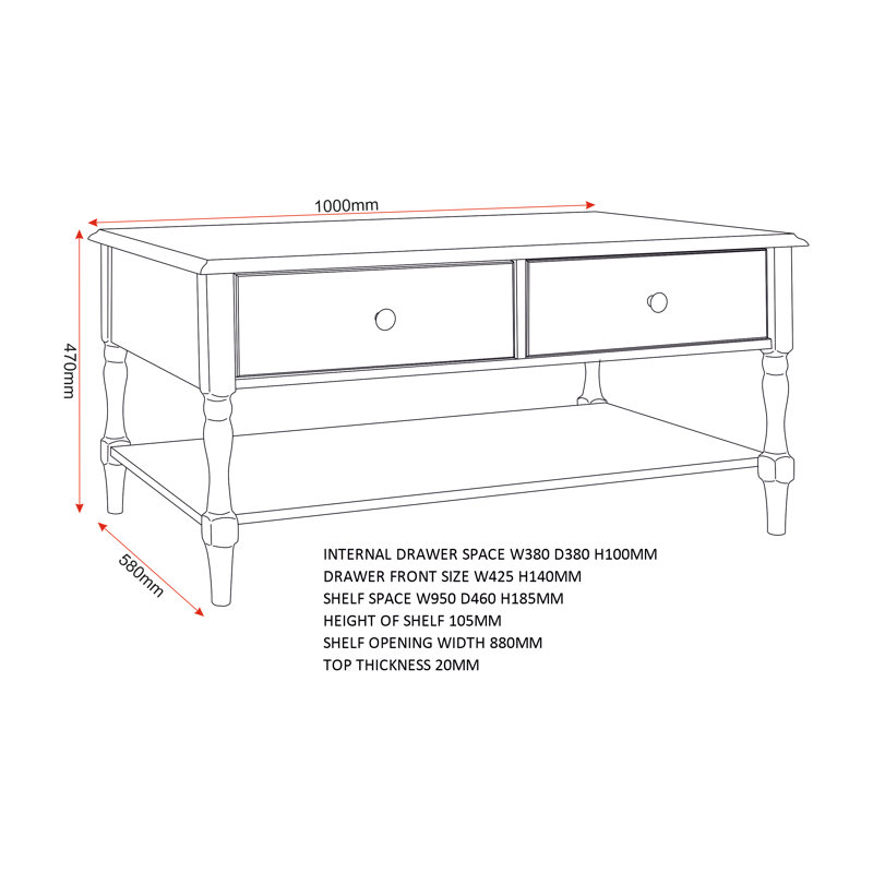Clarita 2 Drawer Coffee Table