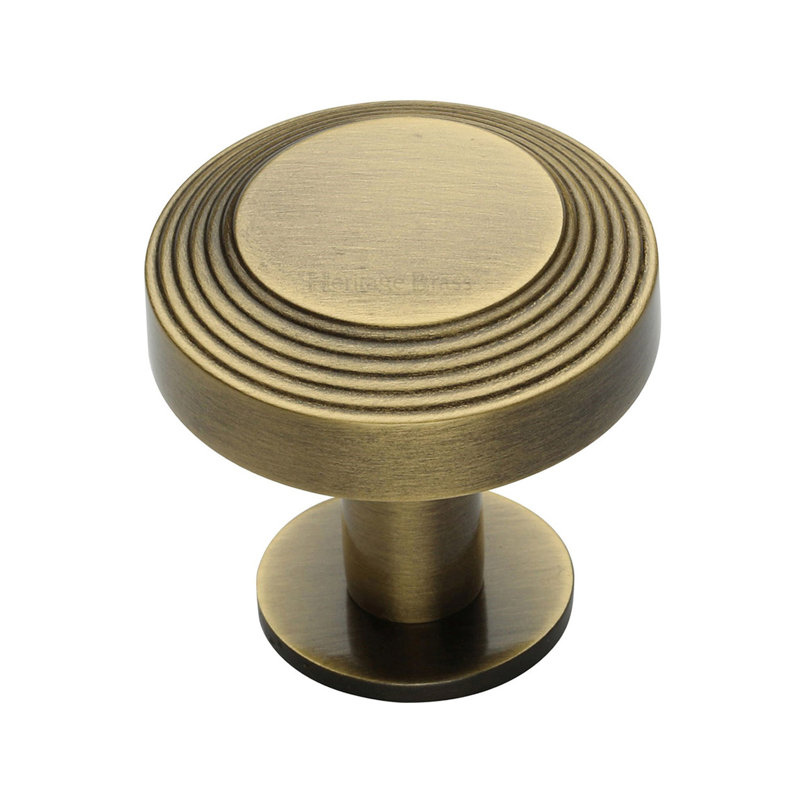 Heritage Brass Cabinet Knob Ridge Design with Rose, 3.8cm