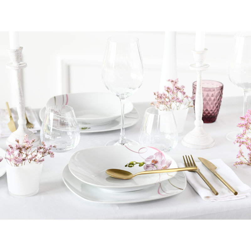 Square Piece Porcelain China Dinnerware Set - Service for 6