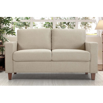 Compact Mid-Century Loveseat with Dense Foam Cushions and Removable Wooden Legs for Easy Assembly