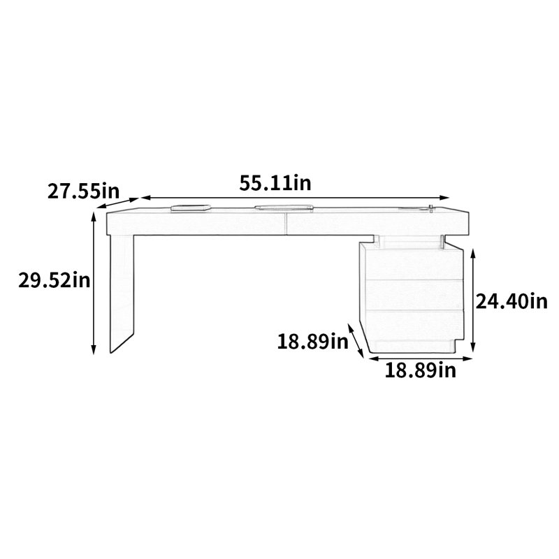 Bureau élégant et moderne, H 29,52 po x l 55,11 po x P 27,55 po