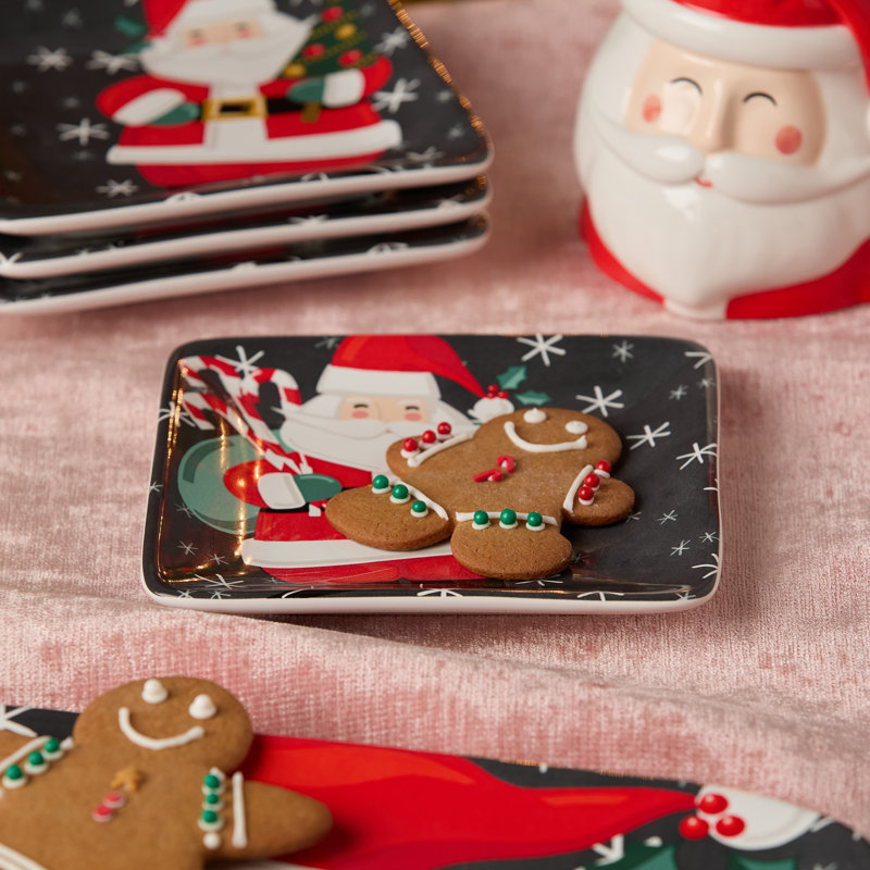 Ensemble de 4 assiettes de Noël en céramique de Noël avec 4 décorations de Noël assorties au Père Noël Whimsy