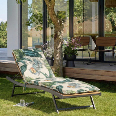 Coussin de chaise longue de patio toutes saisons avec mousse haute densité 28D, tissu imperméable et housse lavable pour les fauteuils inclinables de piscine et de jardin