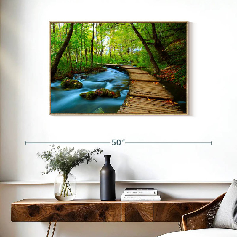Promenade dans la forêt, Cadre flottant en bois naturel, 37 po x 25 po