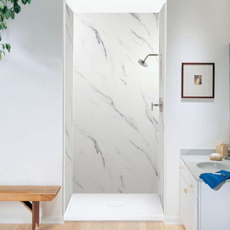 Base de douche à seuil simple avec couvercle de drain l 48 po x P 34 po, Blanc