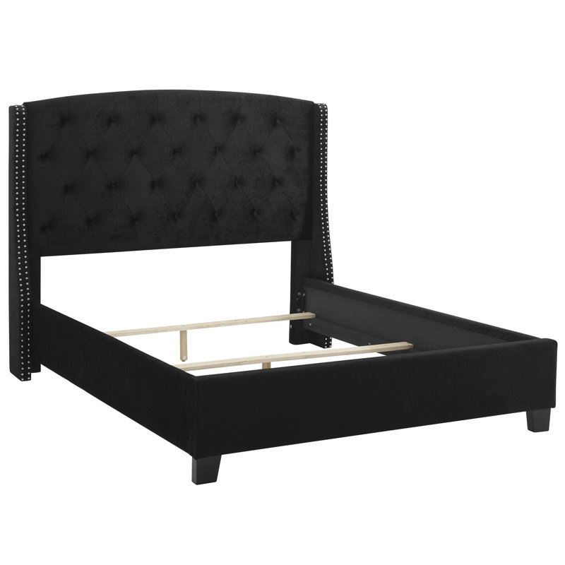 Contemporary Upholstered Bed With Button Tufting, Nailhead Trim And Black Solace Modern Grandeur