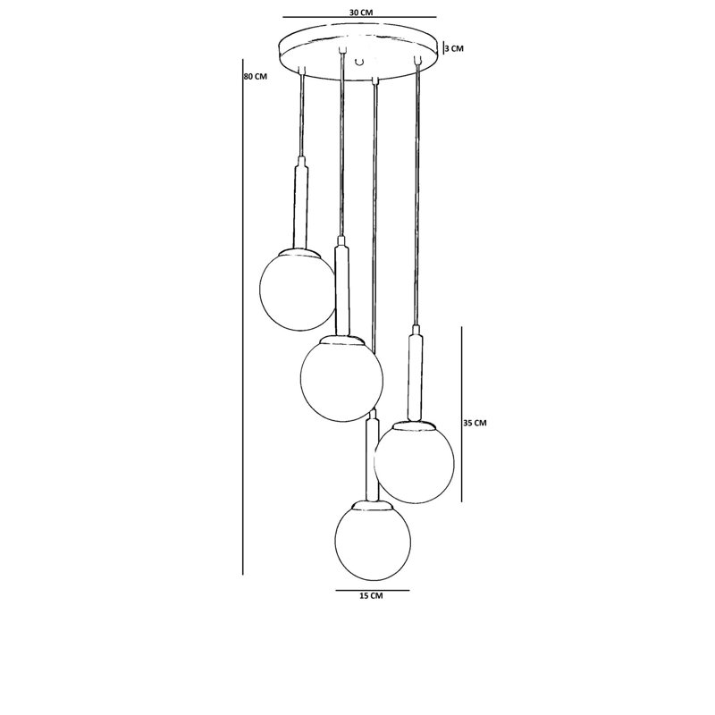 Elegant Metal Chandelier with Glass Cap, White & Gold Finish, 11.8 x 11.8 x 31.5 inches | Adjustable Height | 4 x E27 Socket (Max 40W) | Perfect for Dining Room, Living Room, or Entryway | Stylish Lighting Fixture