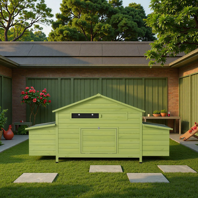 70＂Large Wooden Chicken Coop with 2 Nesting Box, Green