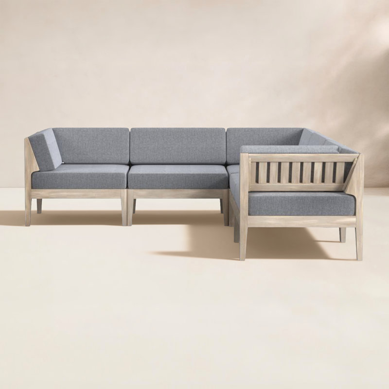 Deloris L-Shaped Acacia Patio Sectional with Cushions, Natural