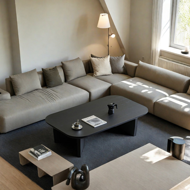 Modern Style Coffee Table with Triangular Legs, 14.96" H x 55.11" L x 31.49" W