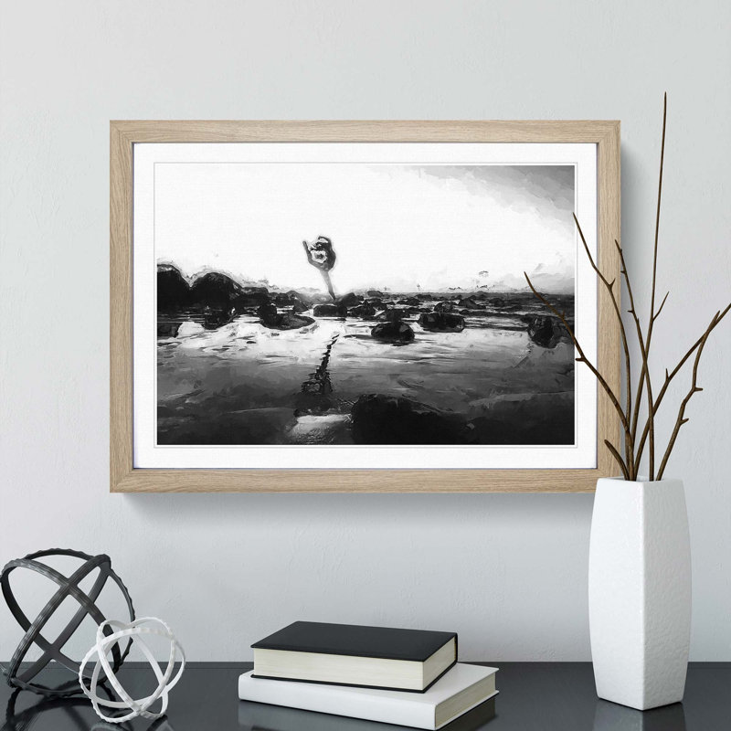 Dancing upon the Beach in Abstract - Picture Frame Painting Print, 62cm H x 87cm W x 2cm D, Oak Framed