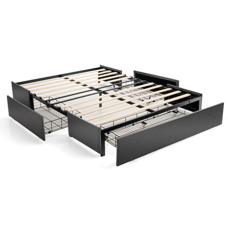 Lit plateforme tapissier avec rangement Arleine, Double