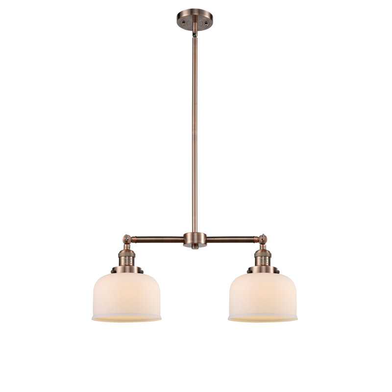 Grand pavillon cloche de 8 po à 2 lumières de 21 po, Blanc mat, DEL, Cuivre antique