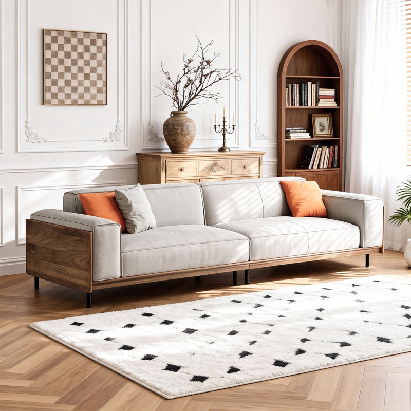 111.81 Inches Removable And Washable Four-seat Cotton-linen Fabric sofa, Solid Wood, With Throw Pillows