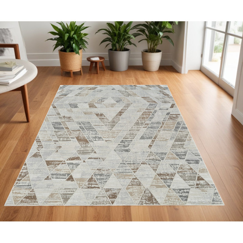 Tapis abstrait délavé beige et brun 4 pi x 6 pi