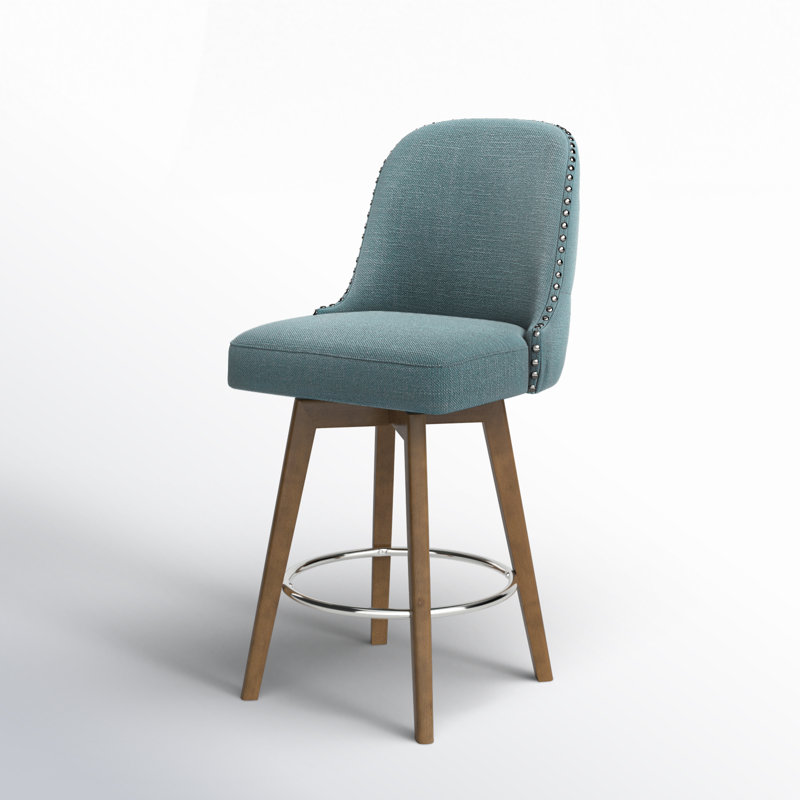 Tabouret capitonné à boutons Kobe, Bleu, Tabouret de comptoir (hauteur d'assise de 25,5 po)