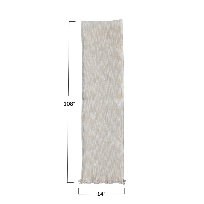 Chemin de table tissé en coton flammé avec fil métallique et frange