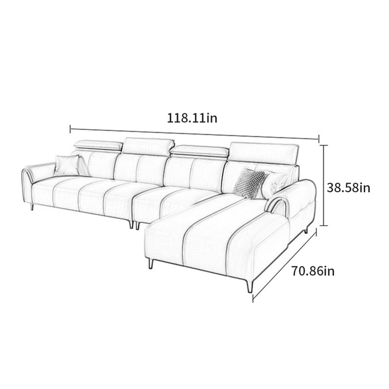 Canapé de luxe American Modern, H 38,58 po x l 118,11 po x P 70,86 po
