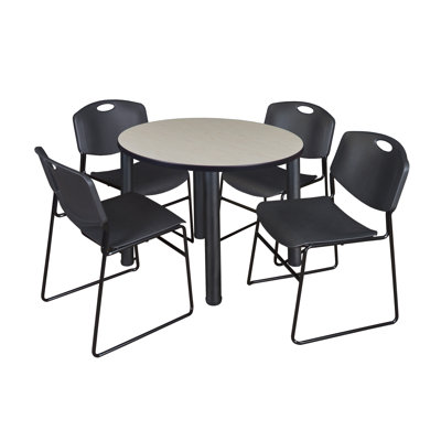Kee Round Breakroom Table Top, 4 Zeng Stack Chairs by Inbox Zero
