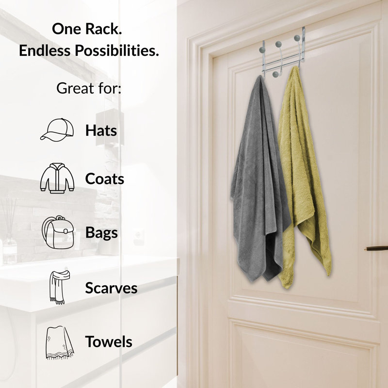6-Hook Over-the-Door Hook Rack, Chrome/Gray