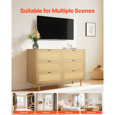 Wicker 119.99 cm W Chest of 6 Drawers
