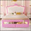 Structure de lit double pleine grandeur avec lumières DEL, lit princesse rembourré moderne avec tête de lit couronne, 2 tiroirs, rose et blanc