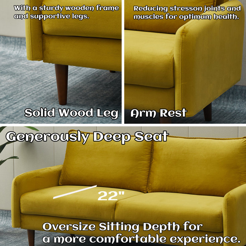 Glengormley Upholstered 70'' Sofa, Yellow 100% Polyester