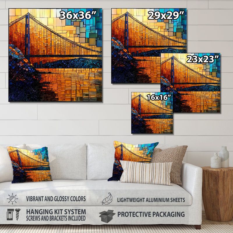 Golden Gate Bridge on Mosaic Horizon II - San Francisco, impression sur métal industrielle, H 29 po x l 29 po