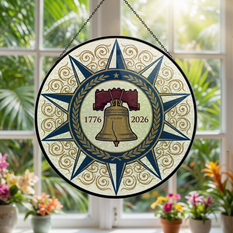 Panneau de fenêtre en verre à motif d'étoile pour décoration intérieure 250th Anniversary ， 7,8H, H 7,8 po