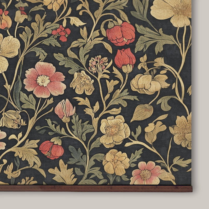 Tapisserie florale rétro - art inspiré de William Morris, H 45 po x l 73 po