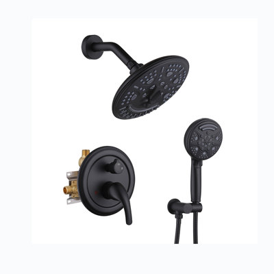 Système de douche à pluie de 8 pouces avec tête supérieure à 6 modes et douche à main à 8 modes - valve en laiton haute pression