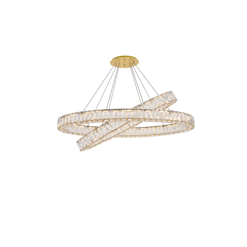 Steveson 2-Light Crystal Oval LED Chandelier, Gold, 12" H x 36" W x 36" D