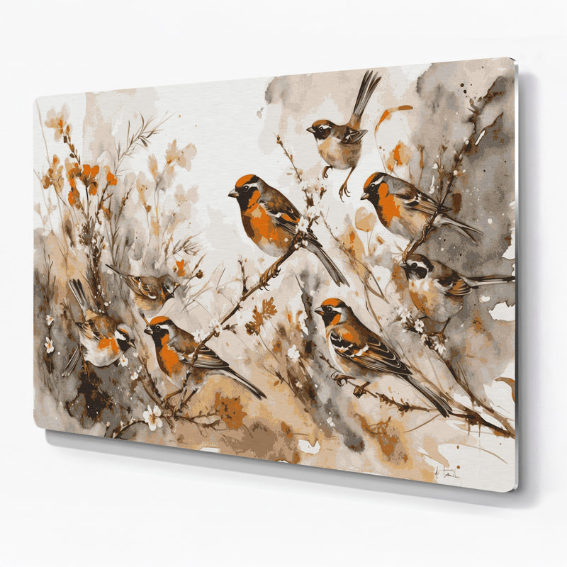 Oiseau en métal beige, H 12 po x l 18 po