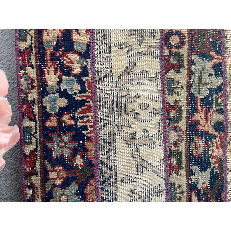 Classic Wool Patchwork Runner Rug, 23.6x62.6 Inches Blue