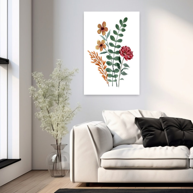 Aquarelle rustique, fleurs délicates, art abstrait d'automne, H 36 po x l 24 po