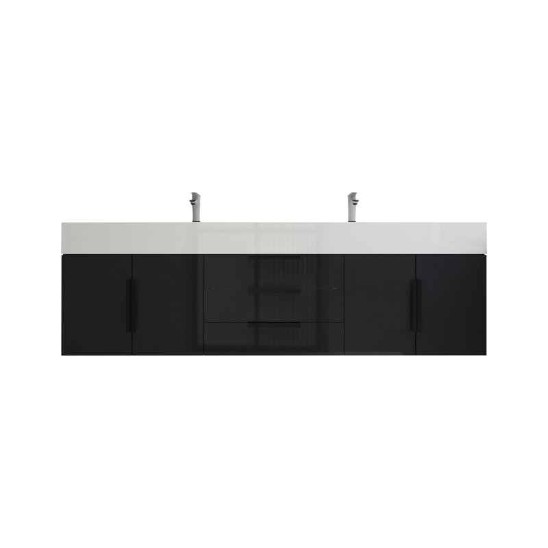 Jessica 72'' Wall-Mounted Single Bathroom Vanity, Gloss Gray