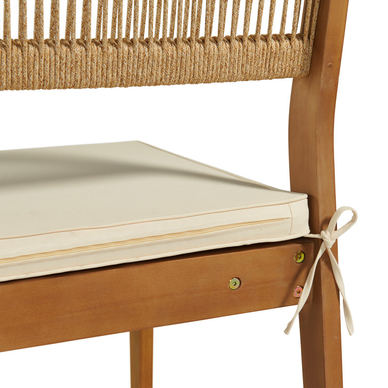 Set of 2 Weather-Resistant Solid Wood Stackable Outdoor Dining Chairs with Cream Cushions